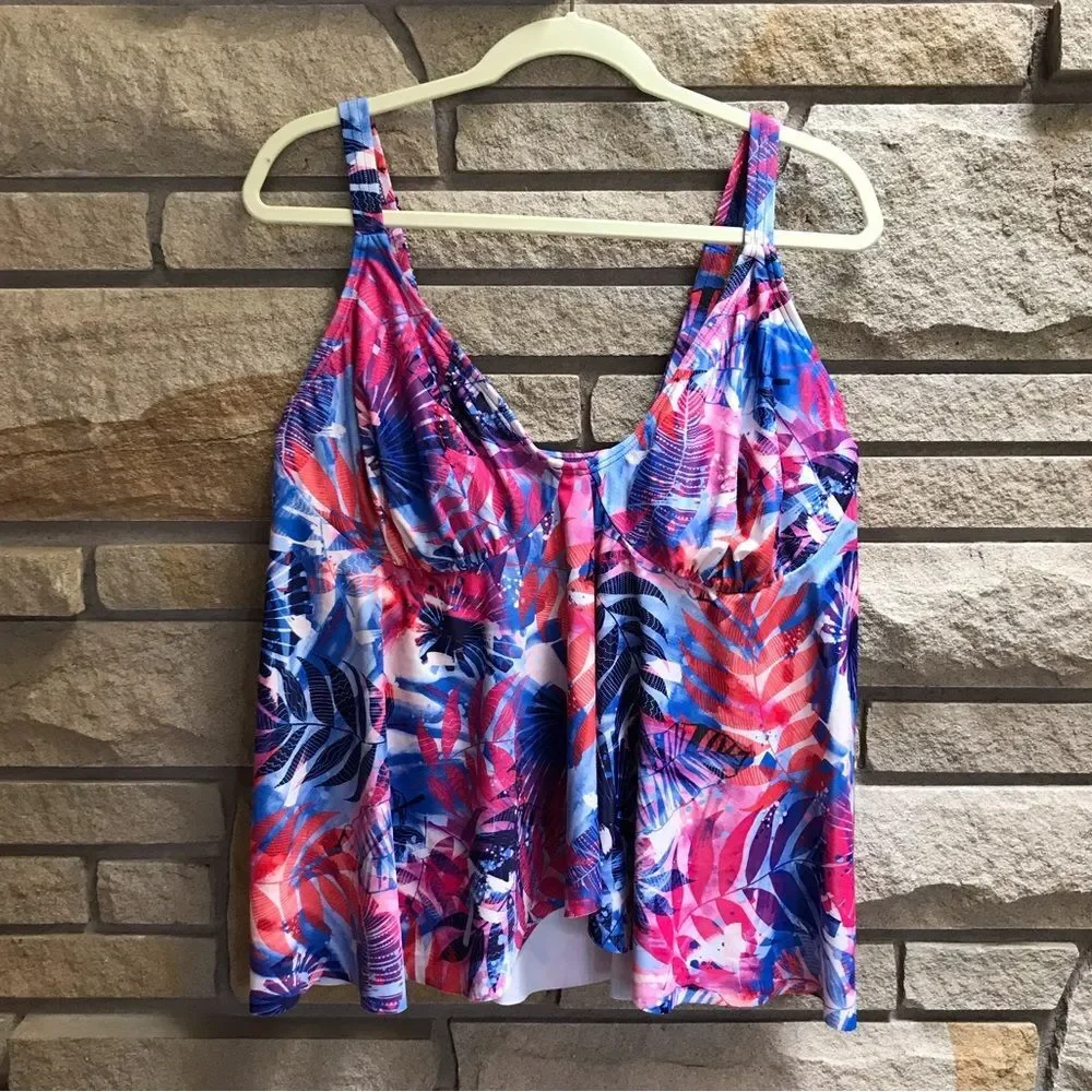 Swimsuits for All Flowy Tankini Swimsuit Top Pink tropical Print size 22